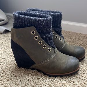 Sorel Joan wedge booties with sweater detail